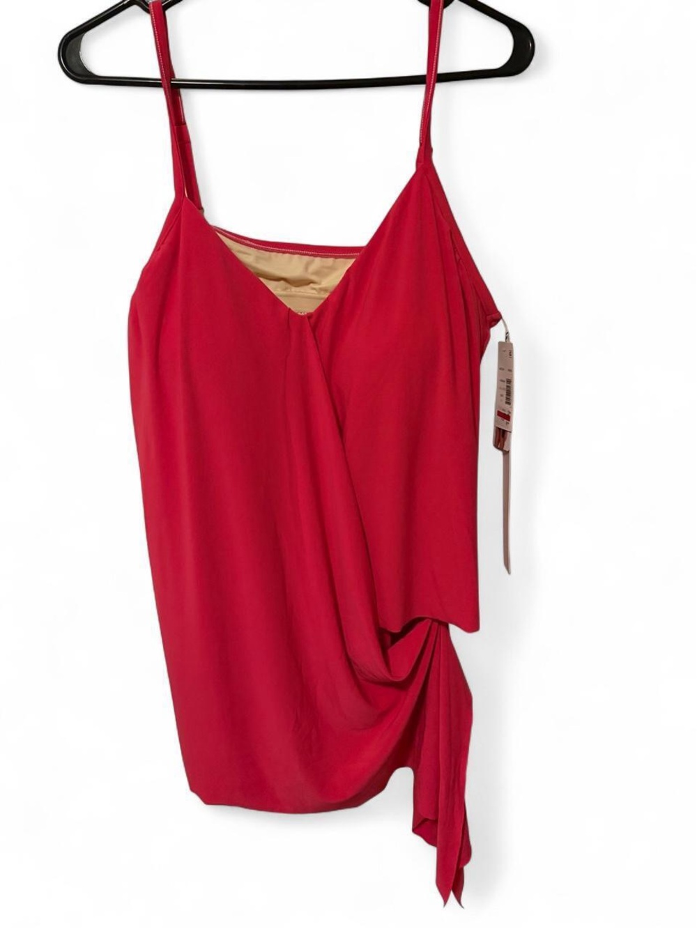 Red Draped Spaghetti-Strap Women’s Tankini - Elegant V-Neck